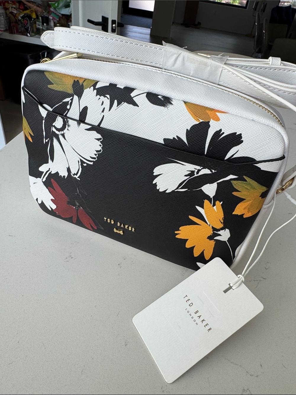 NWT Ted Baker White & Black Floral Crossbody Bag